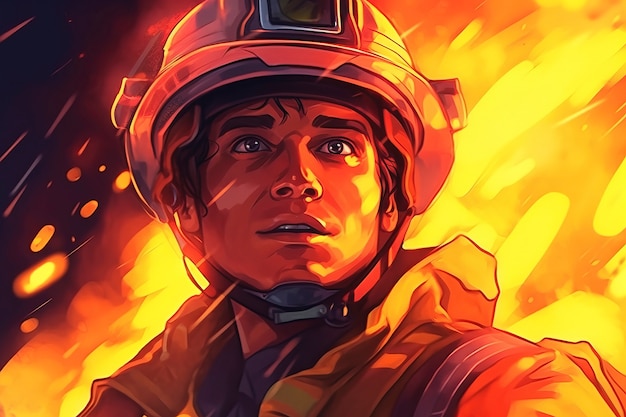 Free photo anime style fireman character with fire