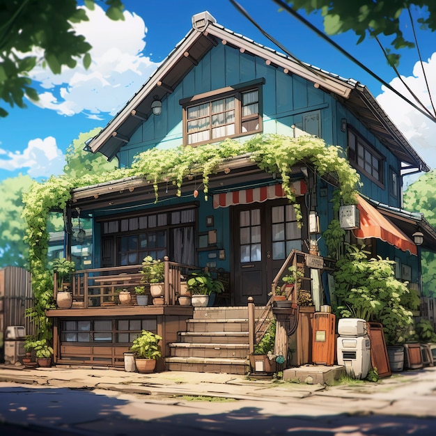 Free Photo anime style house architecture