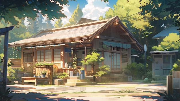 Free Photo anime style house architecture