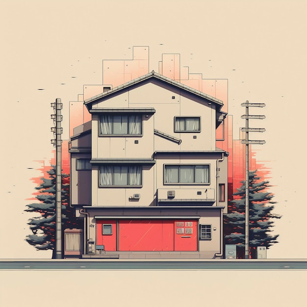 Free photo anime style house architecture