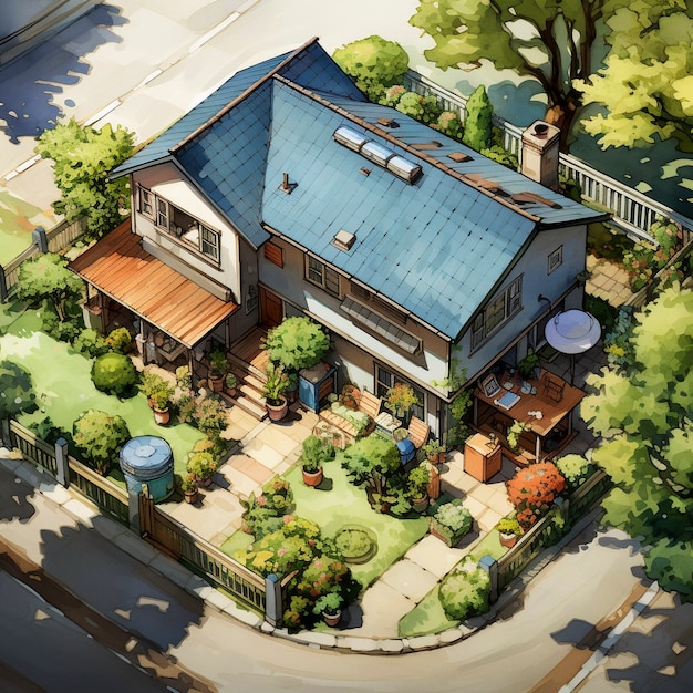 Free photo anime style house structure