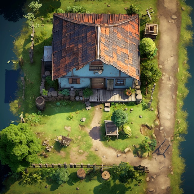 Free photo anime style house structure