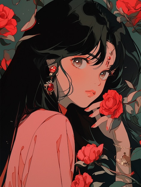 Anime style illustration of rose