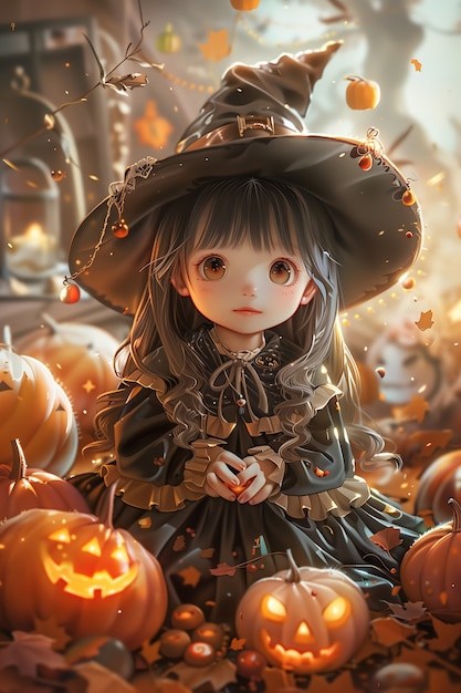 Free photo anime style illustration with scary halloween scene