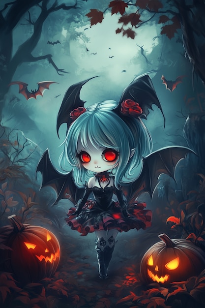 Free photo anime style illustration with scary halloween scene