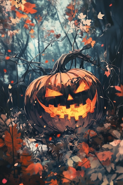 Free photo anime style illustration with scary halloween scene