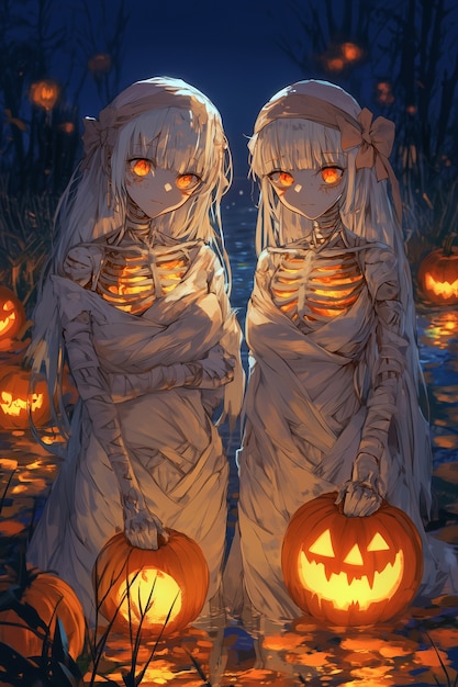 Free photo anime style illustration with scary halloween scene