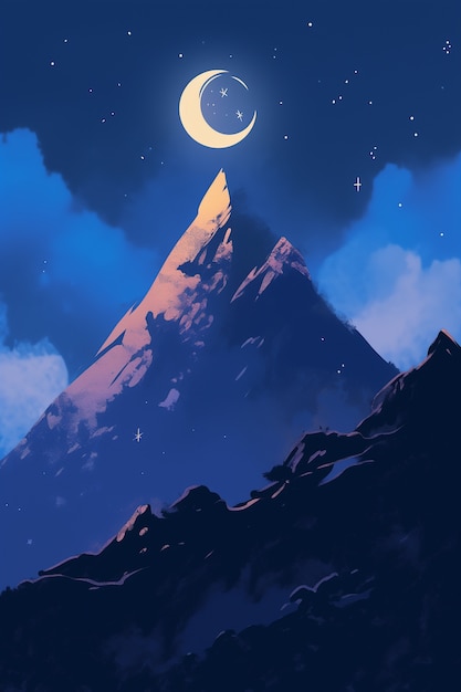 Free photo anime style mountains landscape