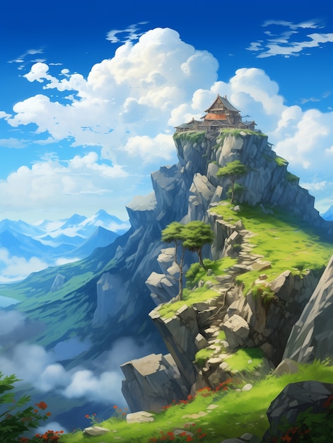 Anime style mountains landscape