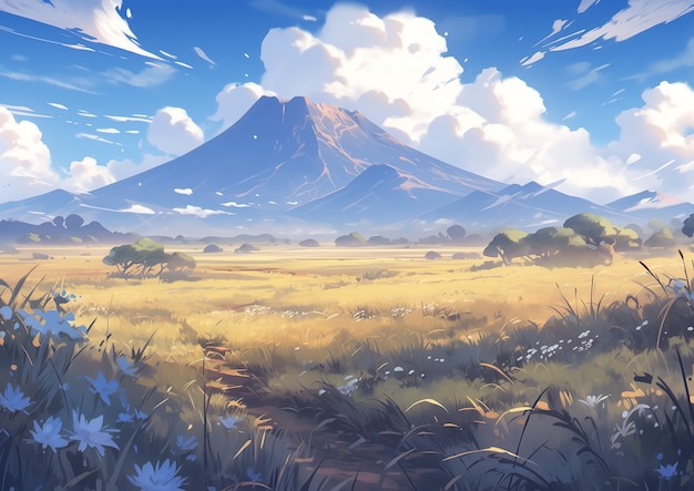 Anime style mountains landscape