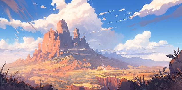 Anime style mountains landscape