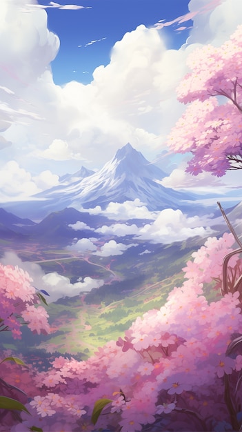 Free photo anime style mountains landscape