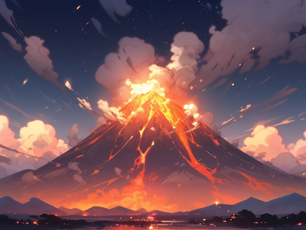 Free photo anime style mountains landscape