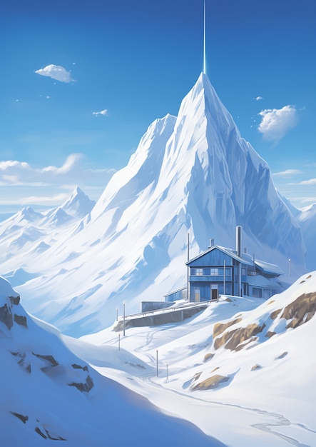 Free photo anime style mountains landscape