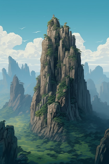 Anime style mountains landscape