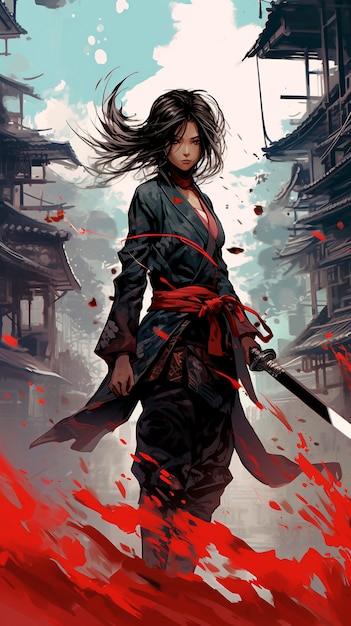 Free photo anime style portrait of traditional japanese samurai character