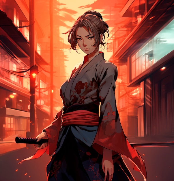 Free photo anime style portrait of traditional japanese samurai character