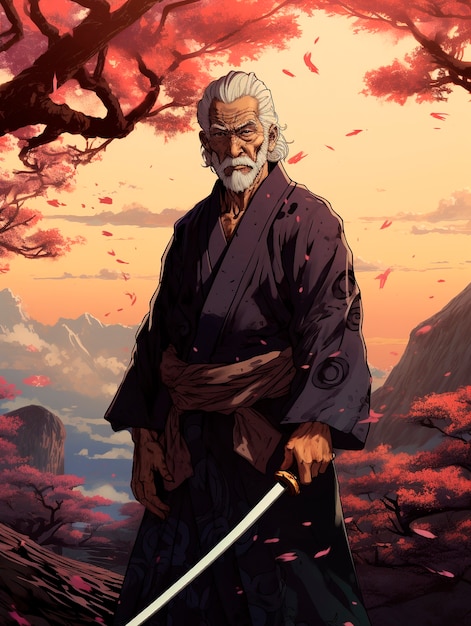 Free photo anime style portrait of traditional japanese samurai character