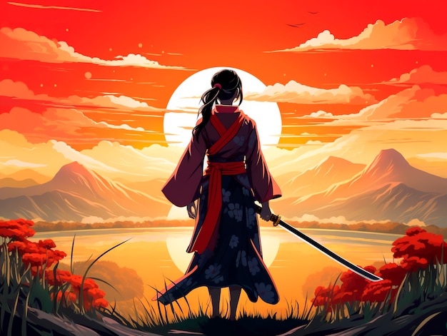 Free photo anime style portrait of traditional japanese samurai character