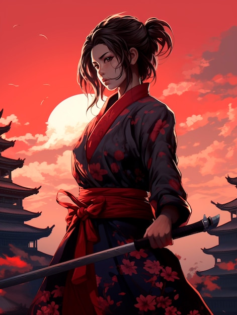 Free photo anime style portrait of traditional japanese samurai character