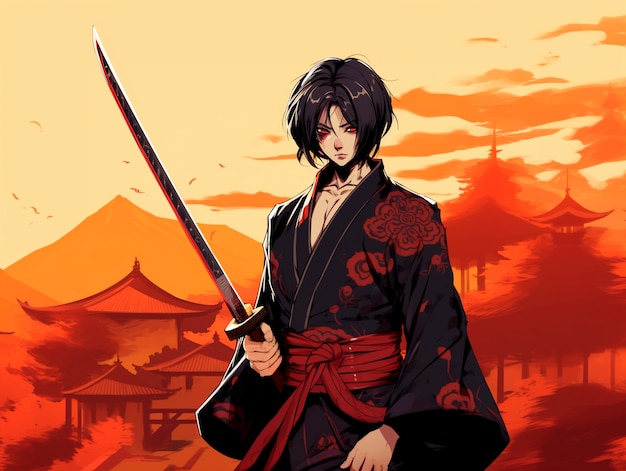 Free photo anime style portrait of traditional japanese samurai character