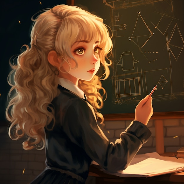 Anime style portrait of young student attending school