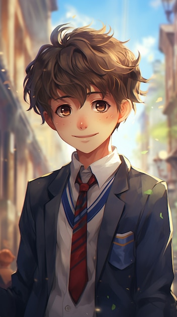 Anime style portrait of young student attending school