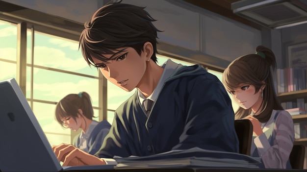 Free photo anime style portrait of young student attending school