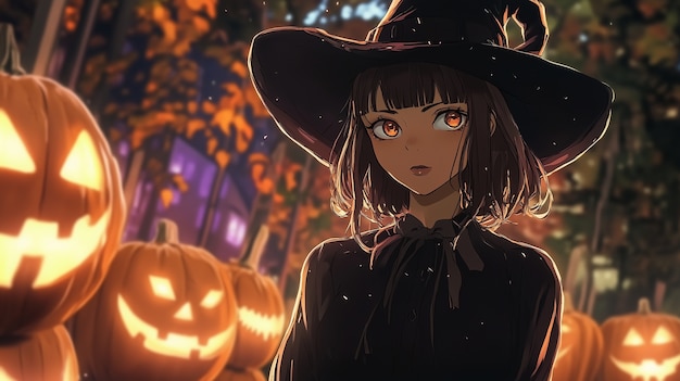 Free photo anime style scary halloween scene