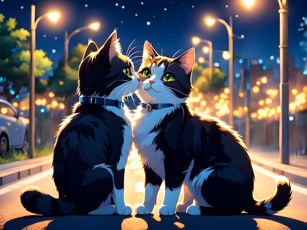 Anime style scene with people showing affection outdoors in the street