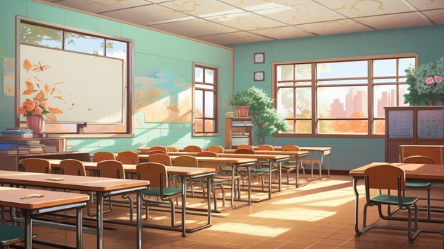 Anime style school classroom