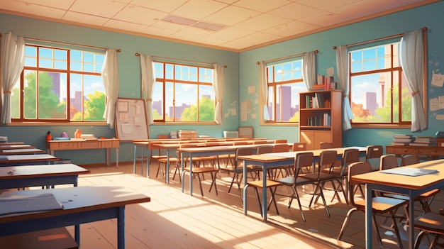 Anime style school classroom