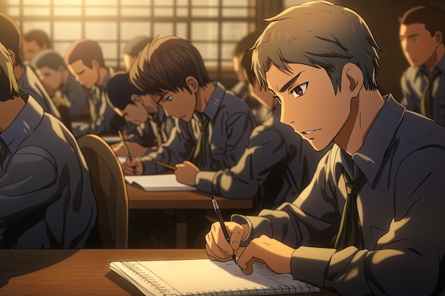 Free photo anime style students attending school