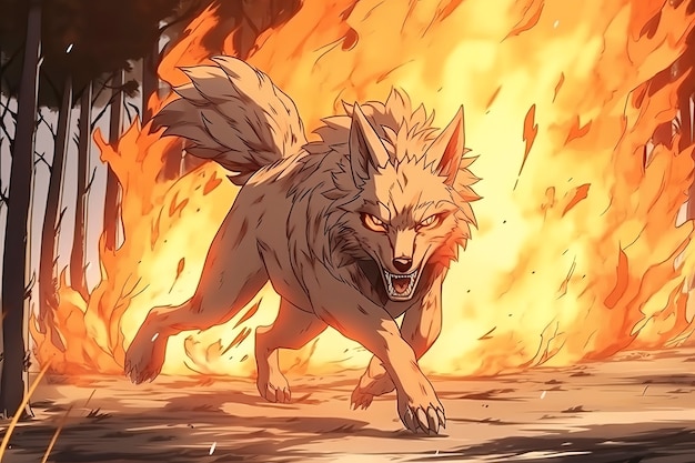 Free photo anime style wolf with fire