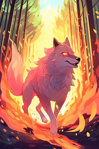 Free photo anime style wolf with fire