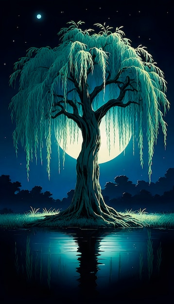 Free Photo anime tree illustration