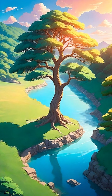 Free Photo anime tree illustration