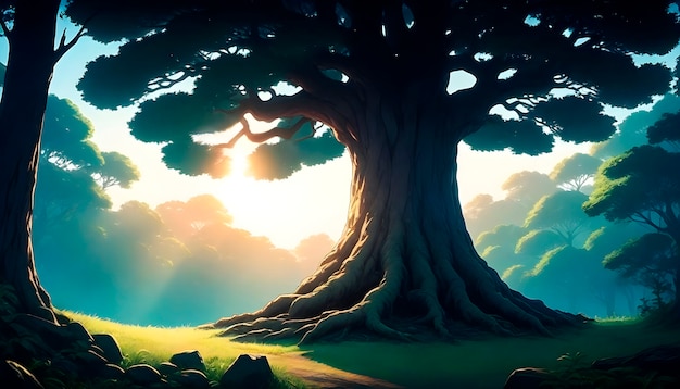 Free Photo anime tree illustration