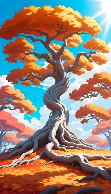 Free photo anime tree illustration