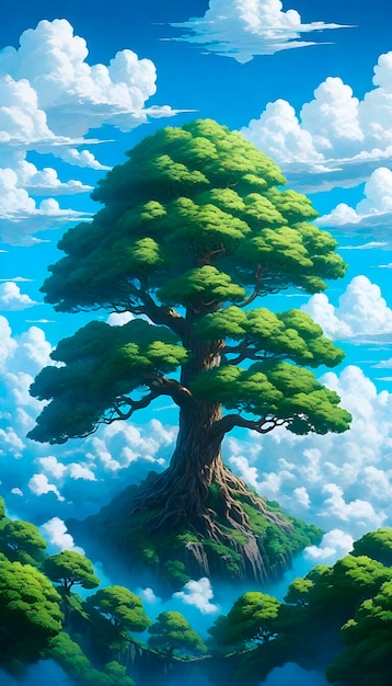 Free photo anime tree illustration