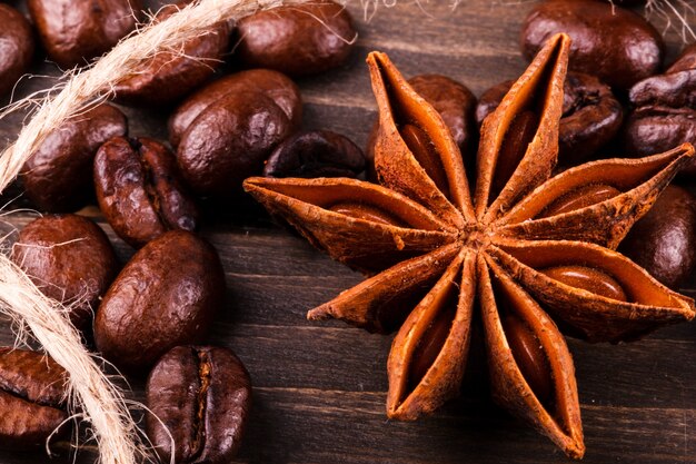 Anise-tree lies on coffee beans