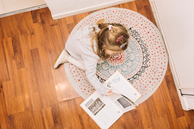 Anonymous girl reading book on floor