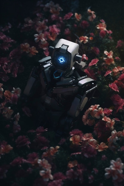 Free photo anthropomorphic robot with flowers