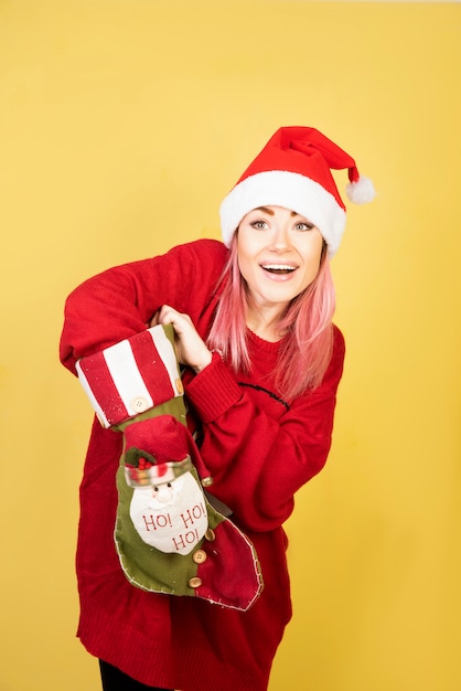 Anticipating girl with red santa suit _