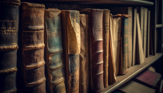 Free photo antique book collection on old bookshelf generated by ai