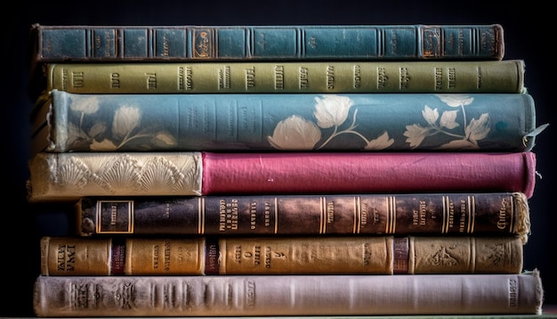 Antique book collection on old bookshelf generated by AI