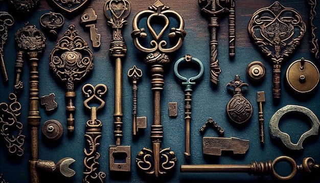 Free photo antique key on ornate background elegant metal decoration generative ai