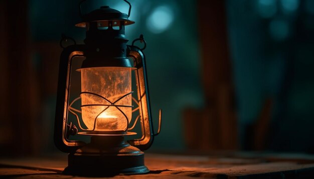 Antique lantern glowing with natural flame light generated by AI