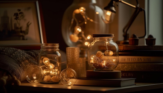 Free photo antique lantern on table illuminates still life generated by ai