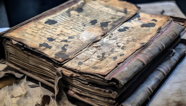 Antique leather book stained pages ancient wisdom generated by AI